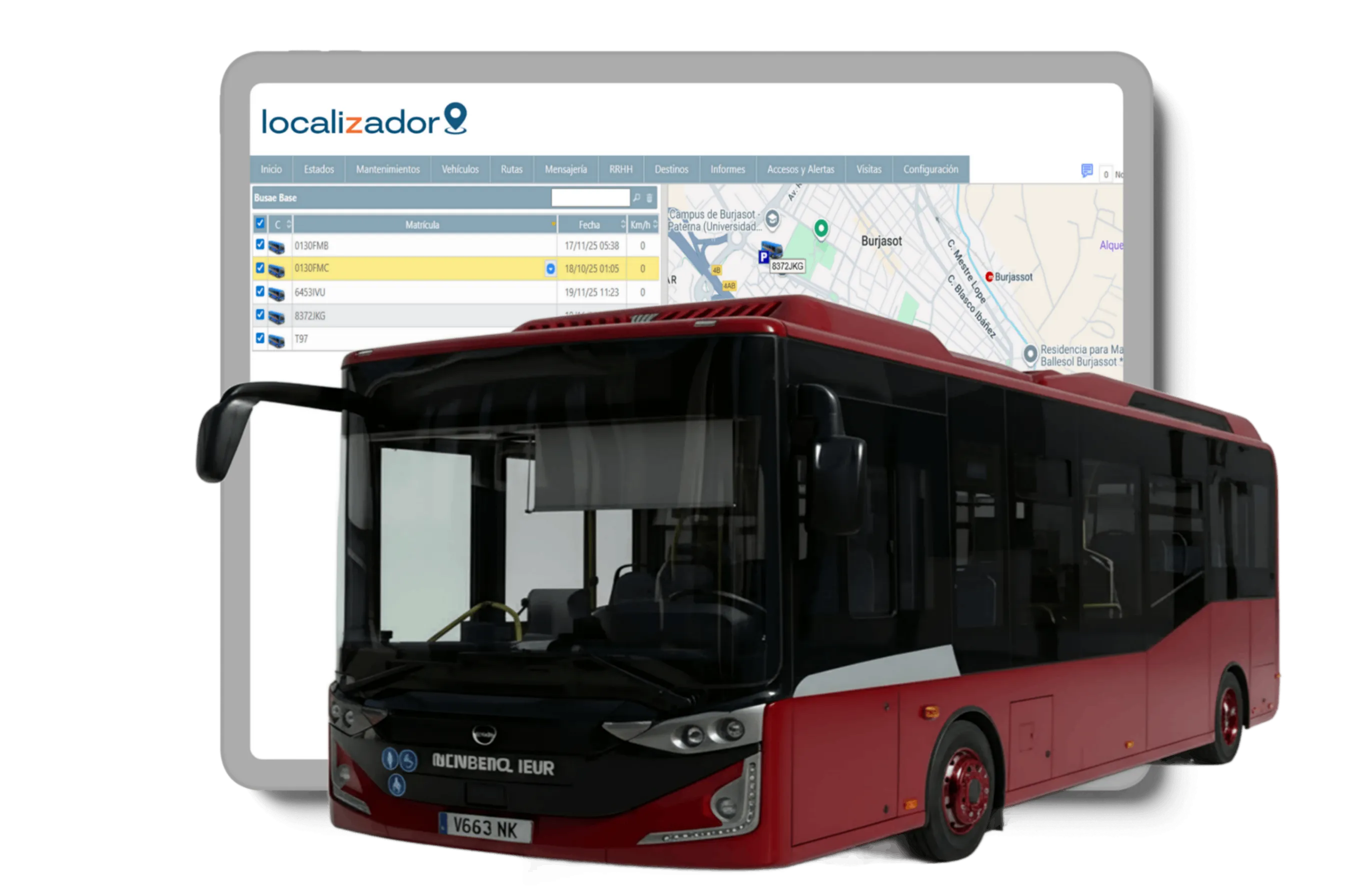 Localizador GPS de flotillas de camiones de pasajeros