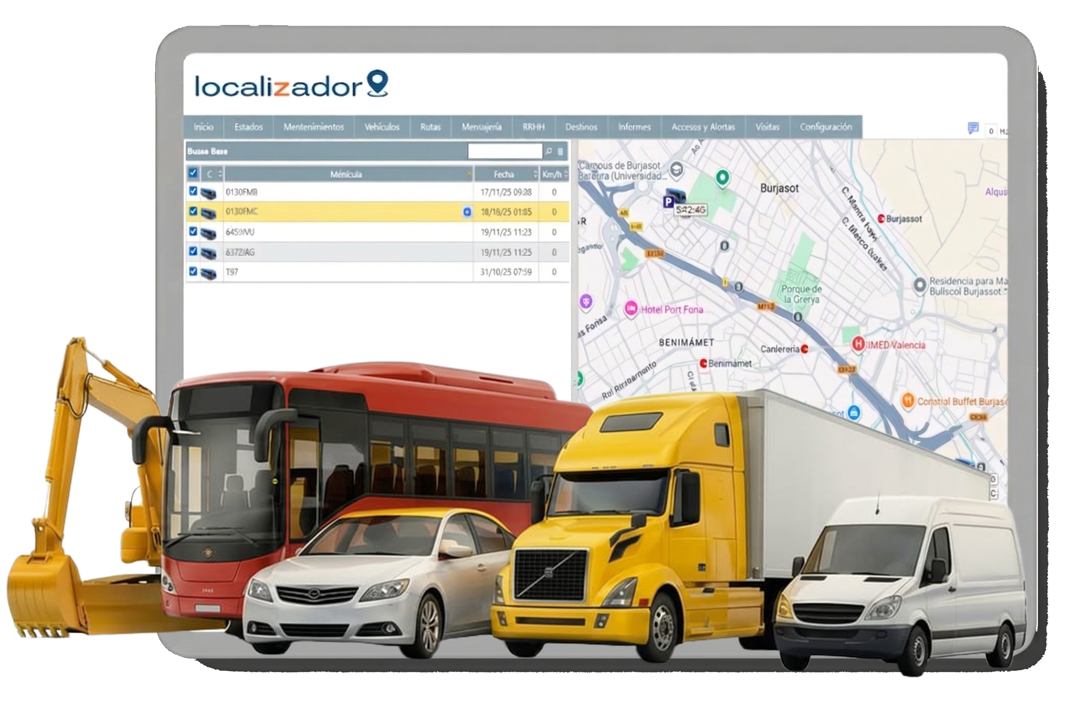 Mapa de google maps con título sobre soluciones GPS para camionetas vans y Flotillas para Transporte de Personal y Escolar