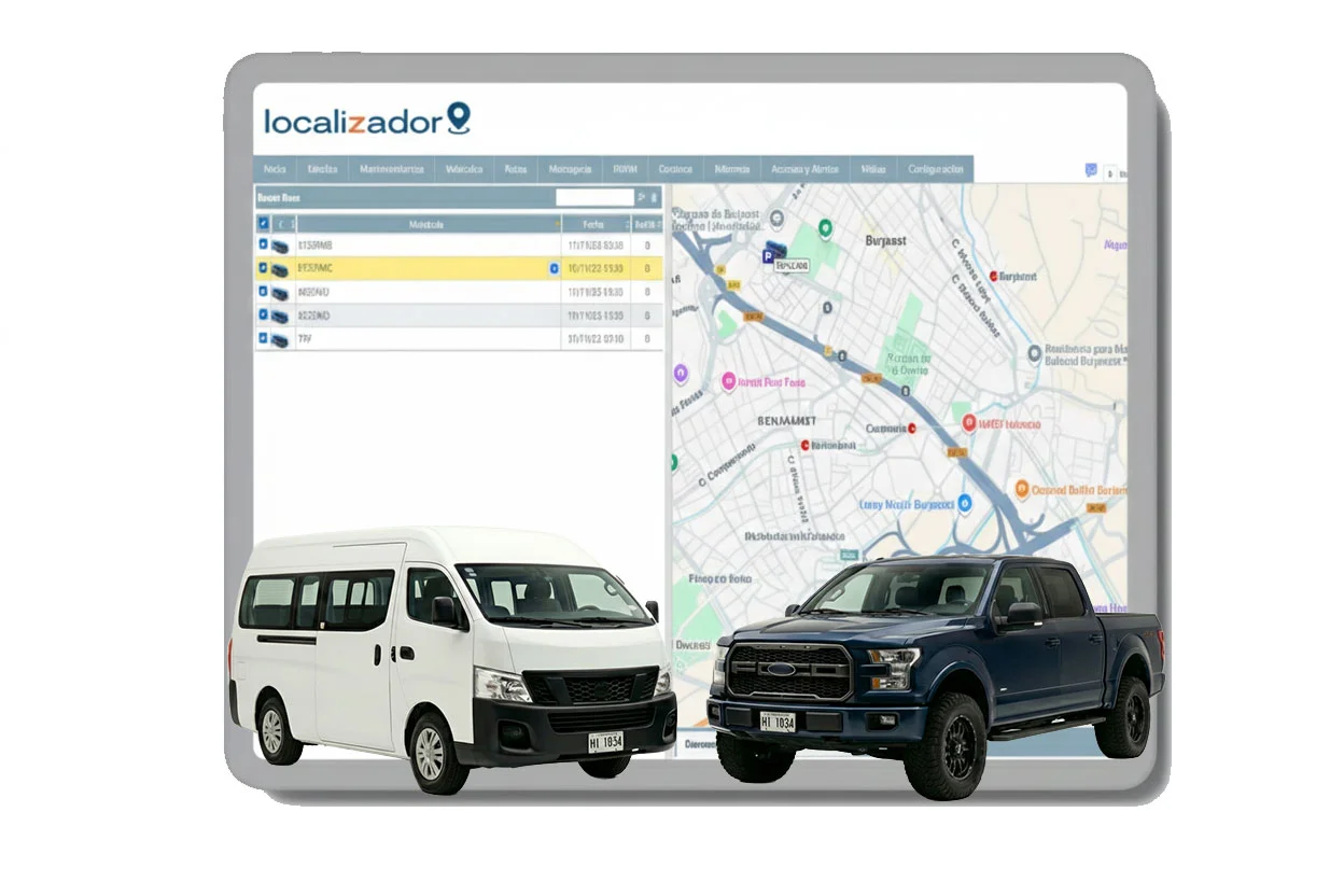 Camioneta tipo Van (estilo Toyota Hiace o Nissan Urvan) equipada con sistema de rastreo satelital GPS para seguridad y localizaci&oacute;n