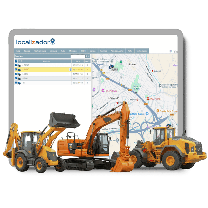 Plataforma GPS para monitoreo de maquinaria pesada y control de flotas en mapa en tiempo real