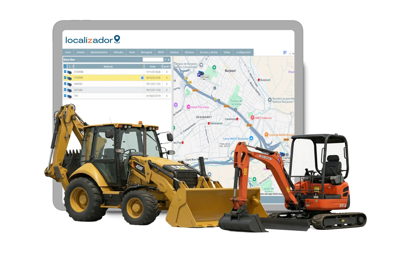 Rastreador GPS para maquinaria pesada de construcci&oacute;n con alertas de remolque para prevenci&oacute;n de robo.