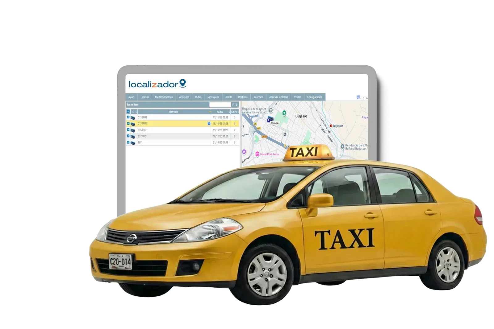 Interfaz de monitoreo GPS en tablet visualizando la ubicaci&oacute;n exacta de un taxi para seguridad del conductor y prevenci&oacute;n de asaltos