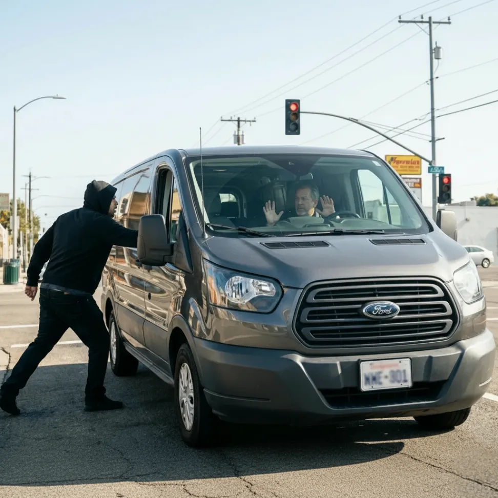 Auto de empresa protegido contra robo mediante paro de motor y alertas GPS nocturnas.