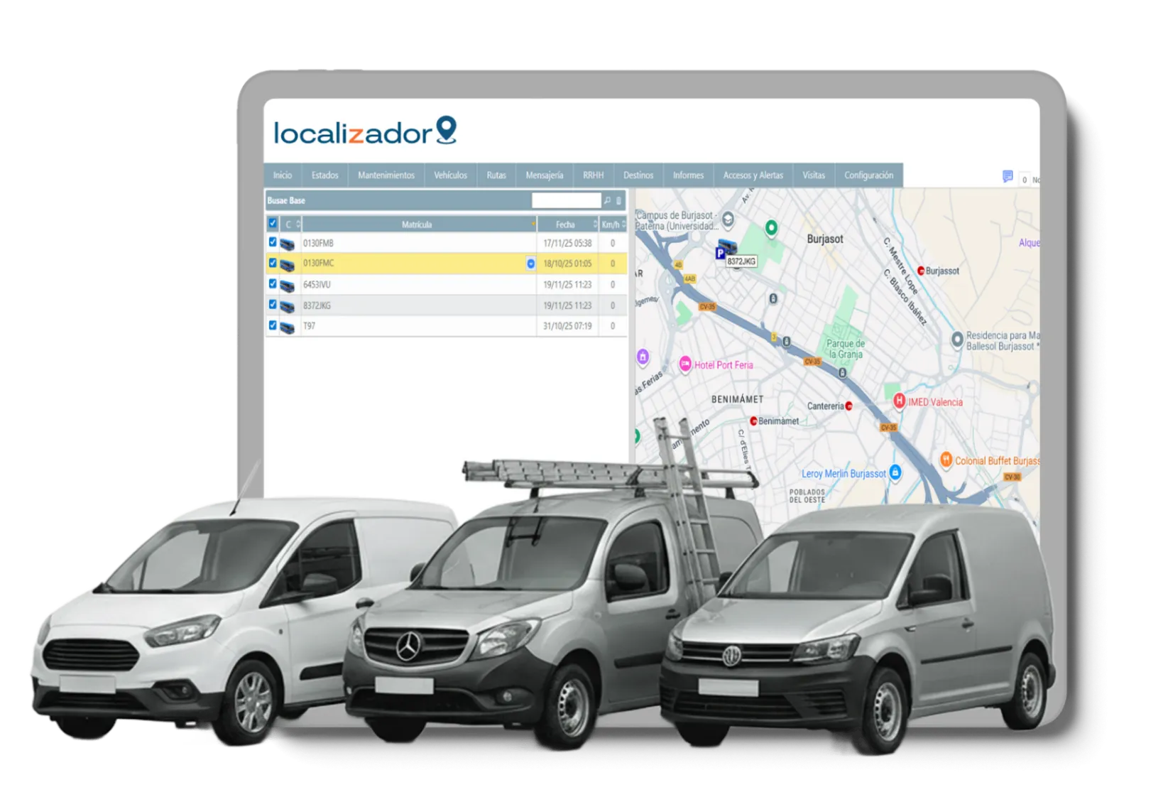 sistema de gesti&oacute;n de rutas GPS rastreando una camioneta de reparto y mensajer&iacute;a para asegurar la mercanc&iacute;a y los tiempos de entrega