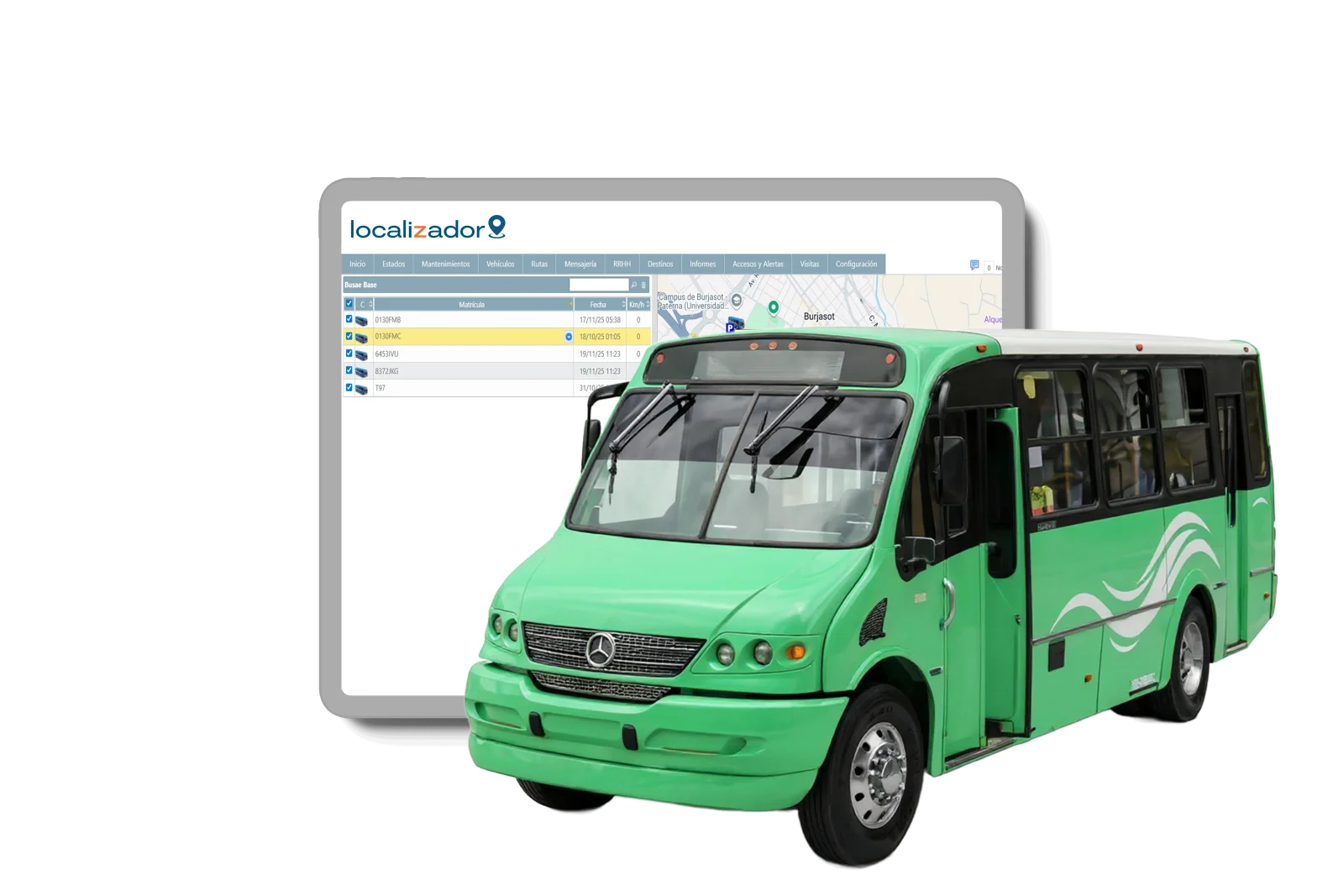 bus urbano de transporte p&uacute;blico con sistema de control satelital GPS
